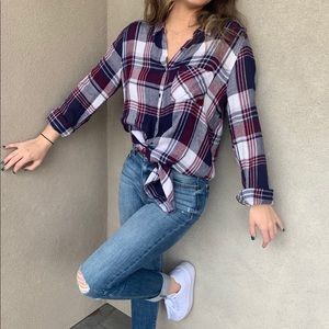 Plaid long sleeve top | S